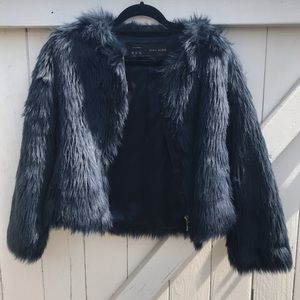 Ocean blue faux for cropped coat